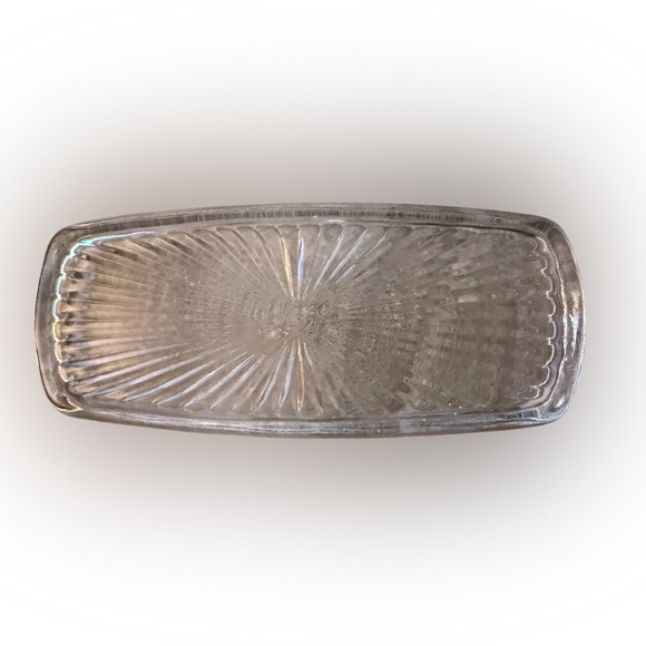 Vintage Glass Replacement Butter Dish Insert - Ribbed Sunburst Pattern - Picture 3 of 7